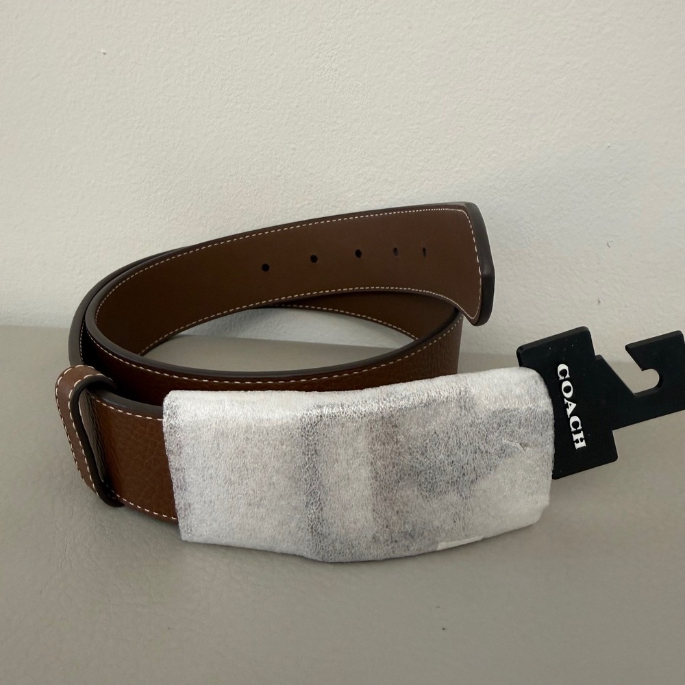 Coach Mens Saddle Brown Pebble Leather Belt CE320 SAD Size 30 NWT - Picture 2 of 5